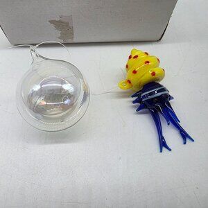 Handblown Glass Jellyfish Ornament With Bubble 2.5"